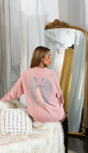 Knit Sweater "Angel Wings" with glitter Pink